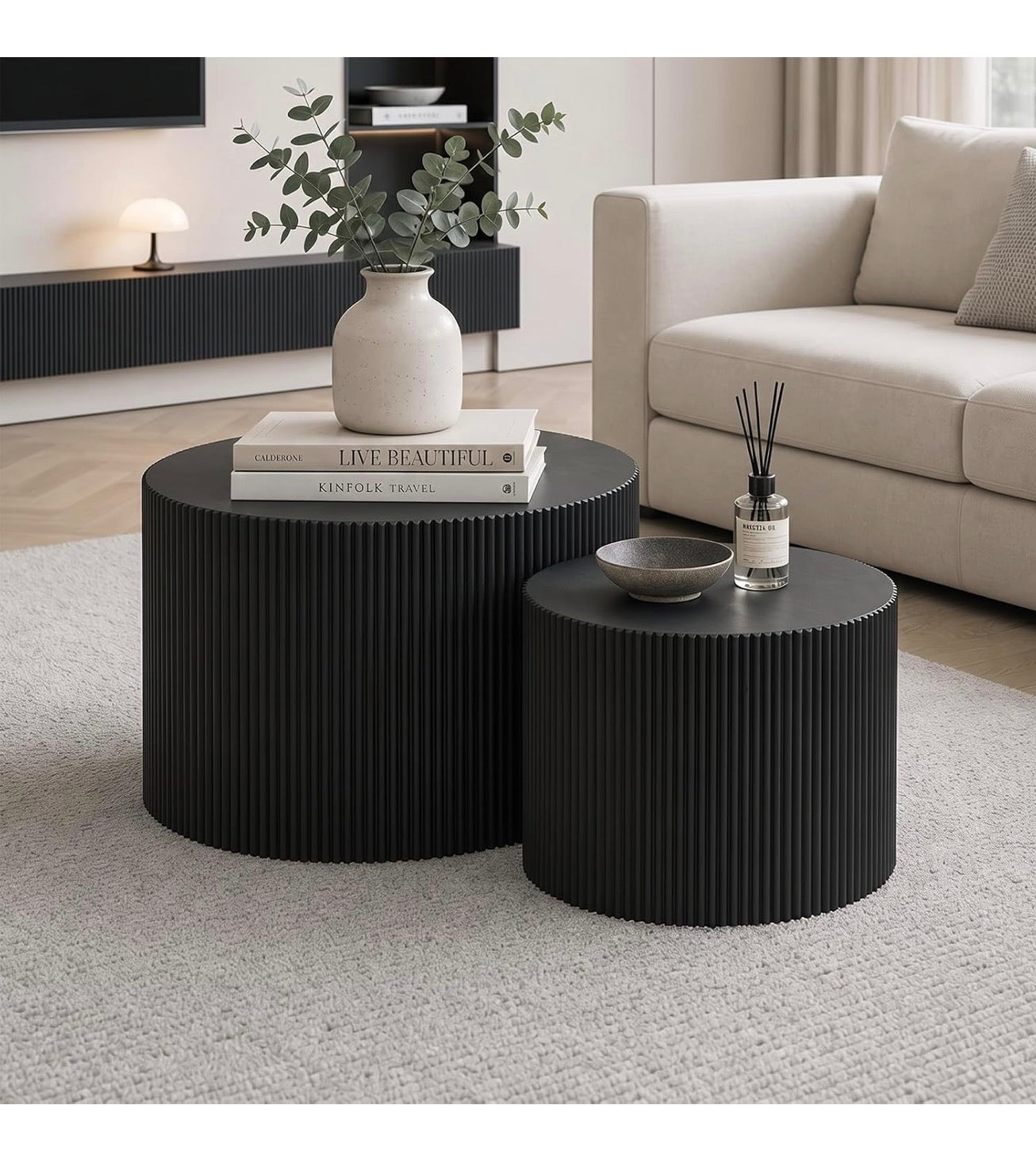 Nesting Round Coffee Table Set of 2 Black