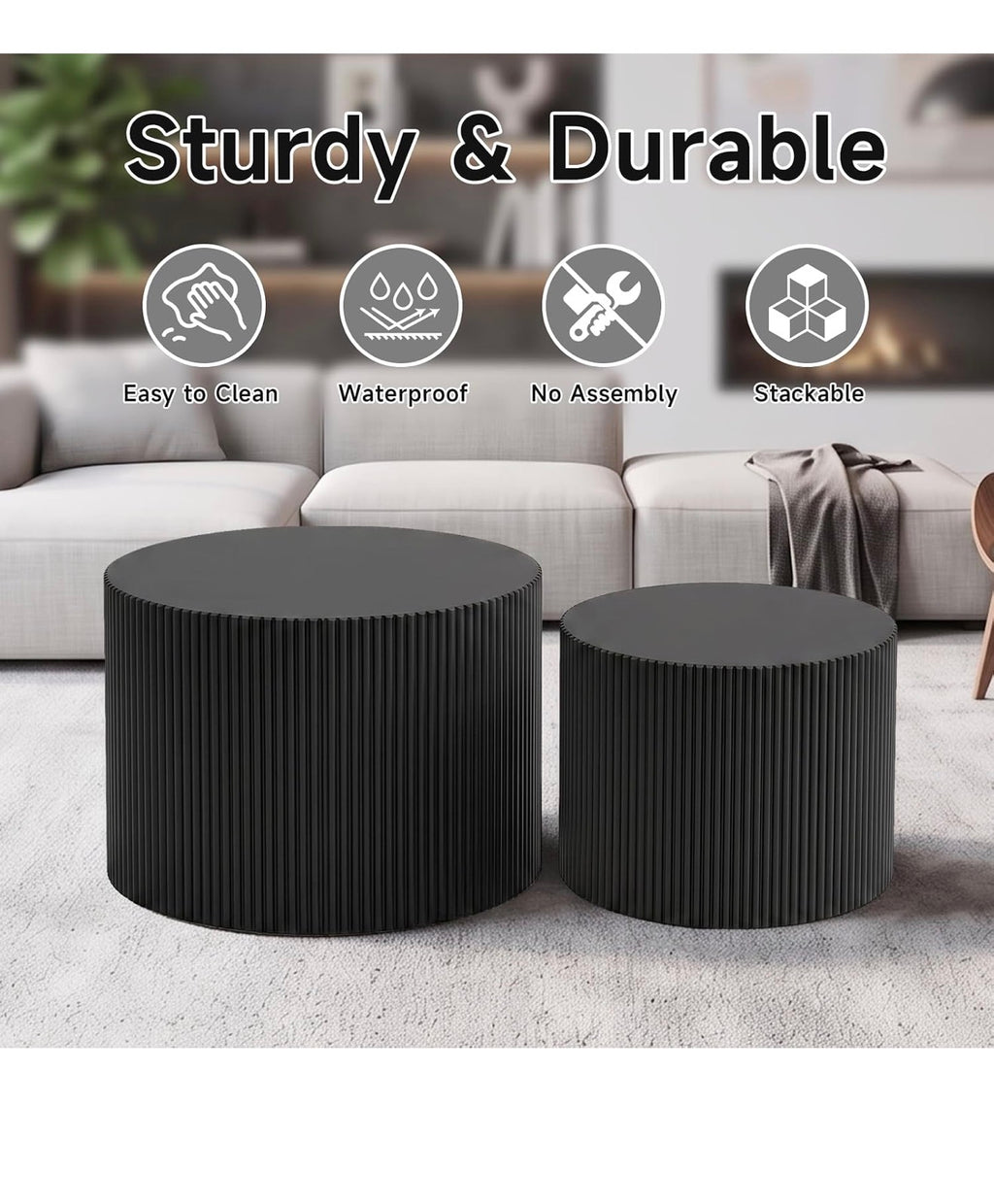 Nesting Round Coffee Table Set of 2 Black