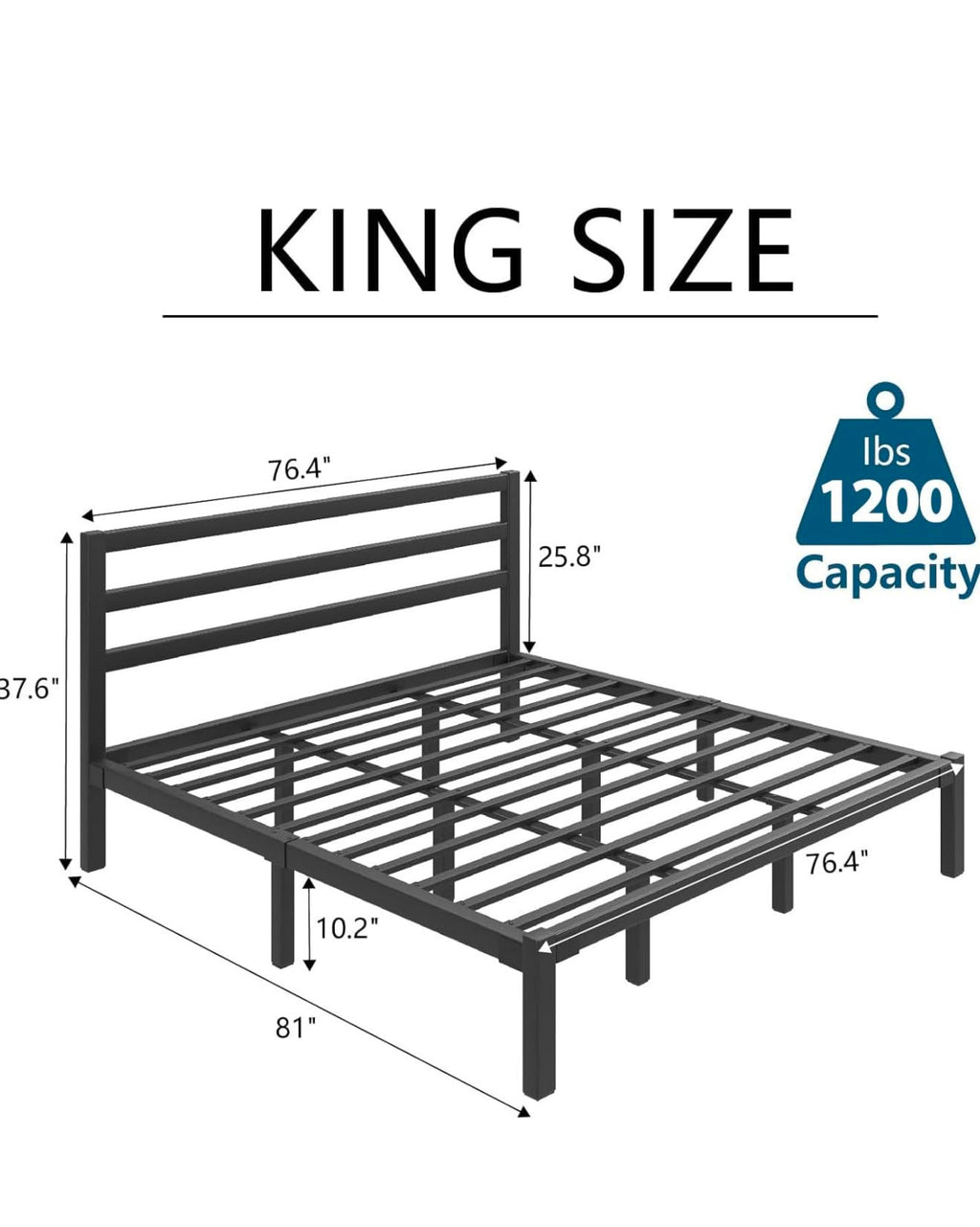 King Size Metal Bed Frame with Headboard